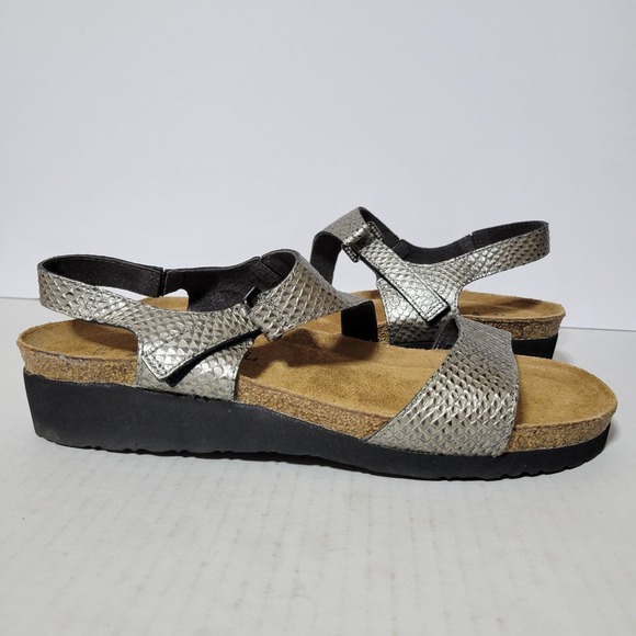 Naot Shoes - Naot Pamela Metallic Scale Snake Embossed Slingback Wedge Sandal Size 12